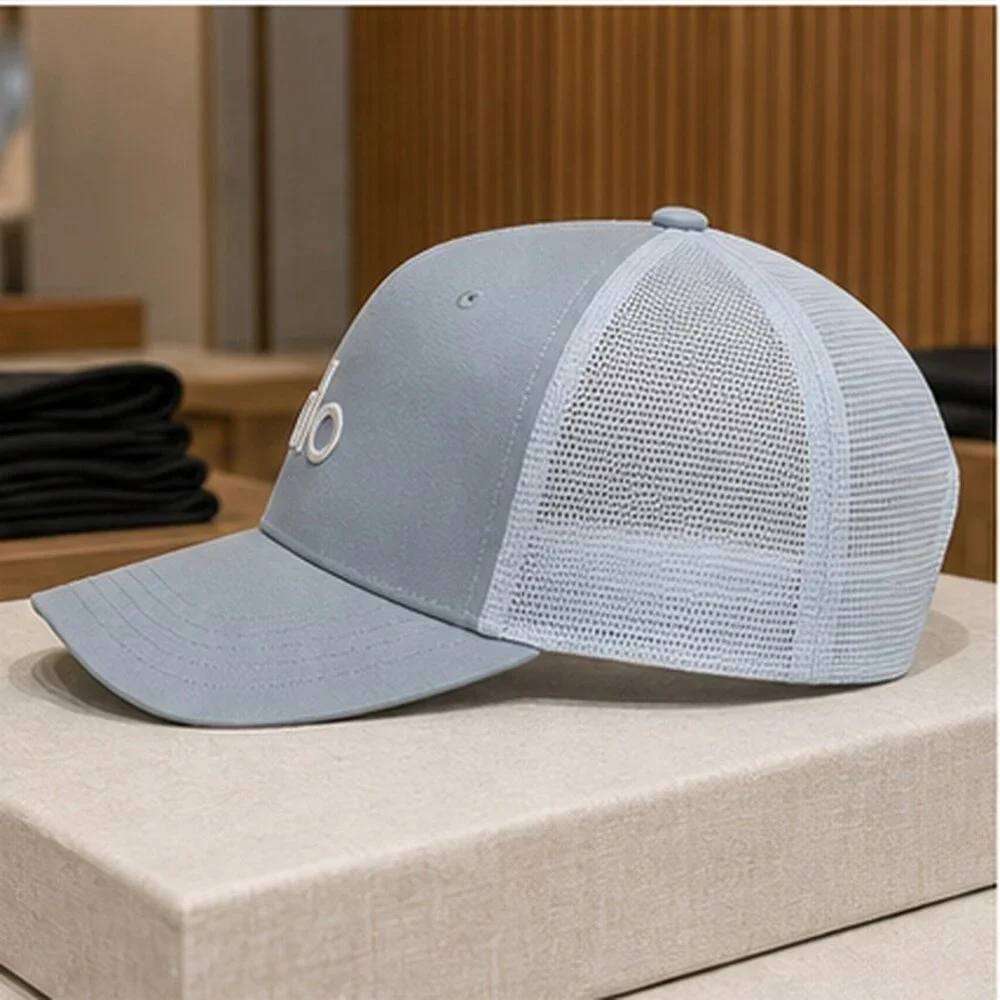 ALO Yoga Mist Blue Gray Casual Mesh Trucker Cap Hat Activewear